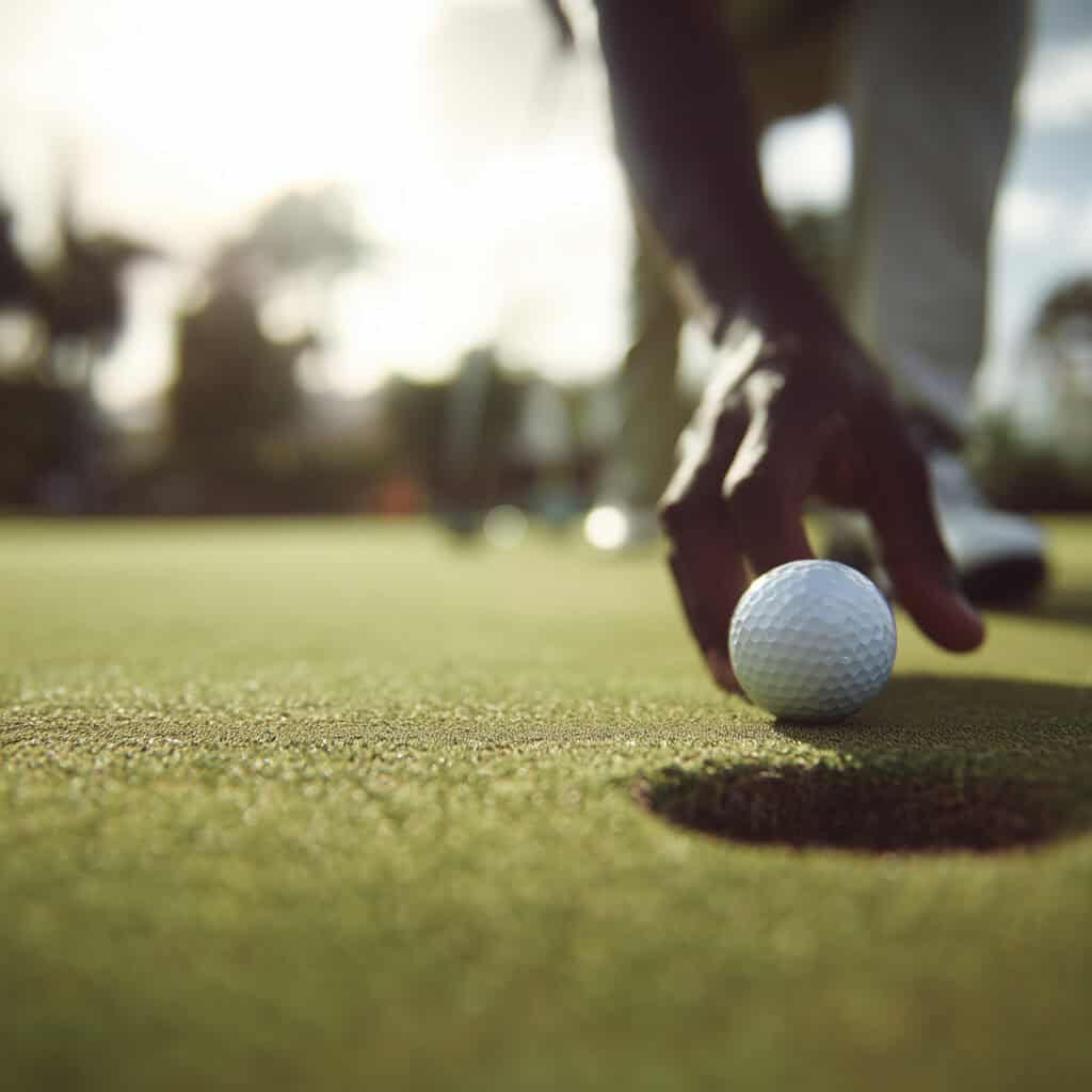 40s average man lining up a golf shot on a calm course soft n 47010ca0 1beb 44cf 8fad 60eae384472a 0