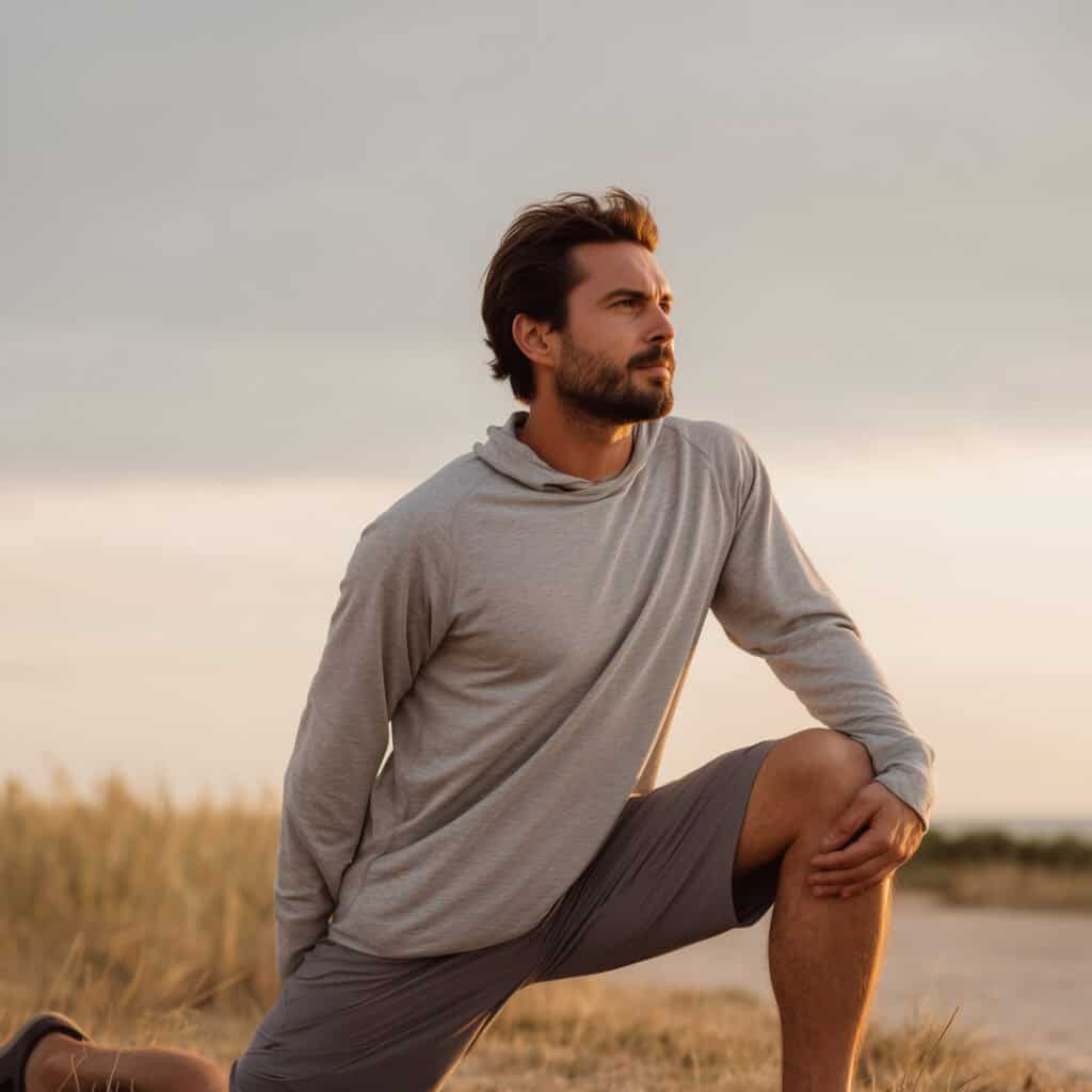 man doing a gentle quad stretch outdoors soft daylight neutra fb188103 231f 40b5 b50f f1163b564ba1 0