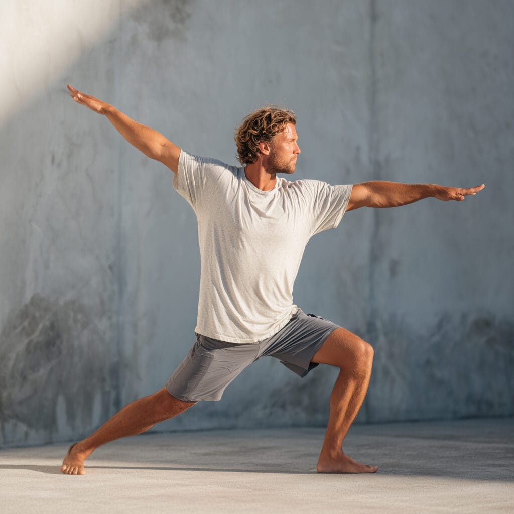 man doing simple yoga pose outside soft daylight clean minima 81f55d1e 33e1 4896 88bd e7af12016eef 0