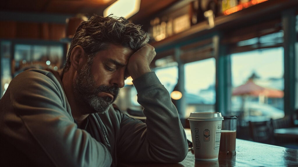 Cinematic a man feeling extremely fatigued sitting 51e5ba91 fab6 4f41 a354 7e8cb435d4e3