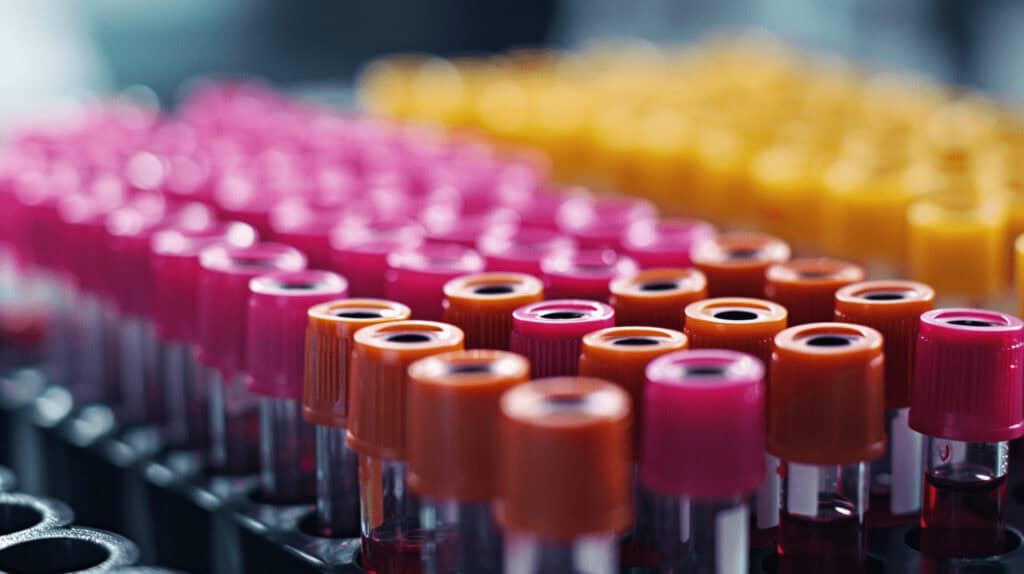 Cinematic vials of blood in different color