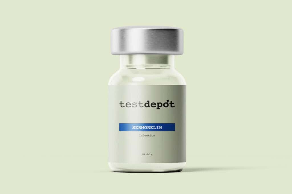 Compounded sermorelin vial as dispensed by TestDepot